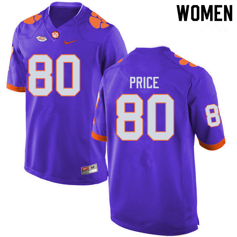 Women #80 Luke Price Clemson Tigers College Football Jerseys Sale-Purple